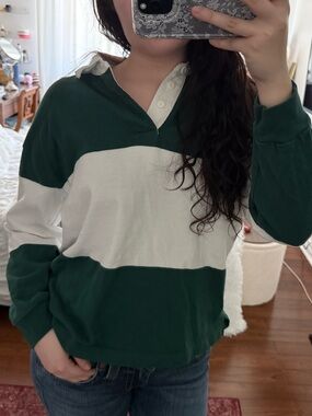 GAP Green and White Striped Rugby Pullover